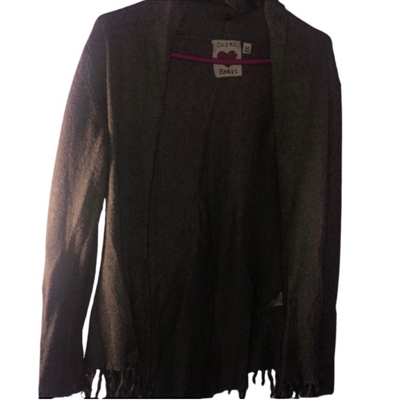 Derek Heart fringe sweater tan cardigan - Picture 2 of 2